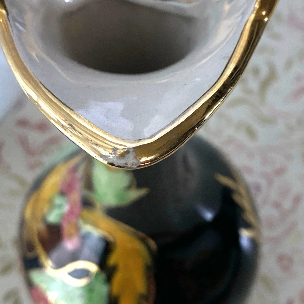 Elegant Hubert Bequet Hand Painted Black Gold Pitcher/Ewer/Vase Belgium Mid Cent